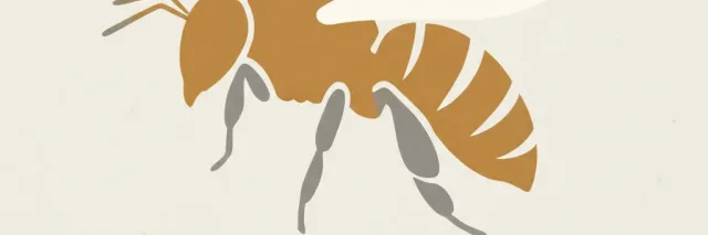 A single stylized honeybee silhouette resting on a pale neutral background, flat vector illustration.