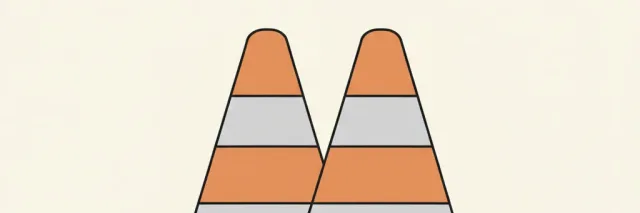 A single pair of overlapping muted traffic cones on a pale background, flat vector illustration, no vehicle, no wreckage.