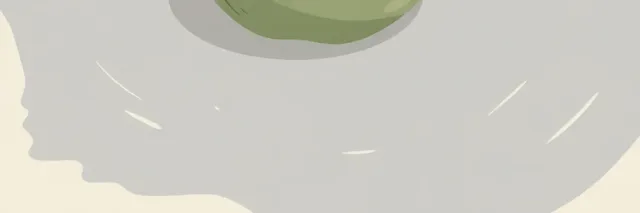 A single muted green apple on a pale grey background, flat vector illustration.
