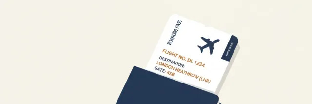 A passport and boarding pass resting on a plain surface, flat vector illustration in muted tones.
